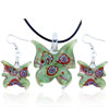 Green Butterfly Dichroic Glass Pendant And  Earring  Set