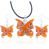 Orange Butterfly Dichroic Glass Pendant And Earring Set