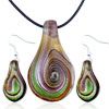 Tan Swirl Drop Dichroic Glass Pendant And  Earring  Set