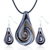 White And Black Swirl Drop Dichroic Glass Pendant And Earring Set