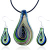 Blue And Green Drop Dichroic Glass Pendant And Earring Set