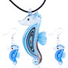 Pale Blue Sea Horse Dichroic Glass Pendant And Earring Set