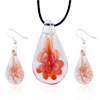 Orange Flower Clear Drop Murano Glass Pendant And Earring  ... 