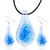 Pale Blue Flower Clear Drop Murano Glass Pendant And Earring Set