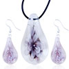 Pale Purple Flower Clear Drop Murano Glass Pendant And Earring Set