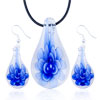 Blue Flower Clear Drop Murano Glass Pendant And Earring Set