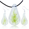 Pale Green Flower Clear Drop Murano Glass Pendant And Earring Set