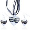 Black Stripes  White   Heart  Murano Glass Pendant And Earring  ... 