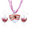 Red Stripes White  Heart   Murano   Glass   Pendant  And Earring Set
