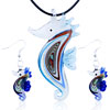 Red And Pale Blue Sea Horse Dichroic Glass Pendant And Earring Set