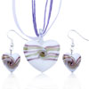 Purple Stripes White  Heart   Murano   Glass   Pendant  And Earring  ... 