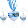 Blue Stripes White  Heart   Murano   Glass   Pendant  And Earring  ... 