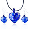 Blue Flower Heart Shaped Pendant And Earring Set