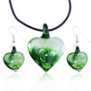 Green Flower Heart Shaped Pendant And  Earring  Set
