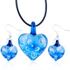 Pale Blue Flower Heart Shaped Pendant And Earring Set