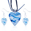 White And Blue Spiral Line Heart Pendant And Earring Set