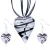 White And Black Spiral Line Heart Pendant And Earring Set