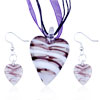 White And Purple Spiral Line Heart Pendant And Earring Set