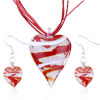 White And Red Spiral Line Heart Pendant And Earring Set