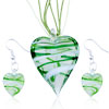 White And Green Spiral Line Heart Pendant And Earring Set