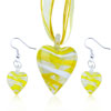 White And Yellow Spiral Line Heart Pendant And Earring Set