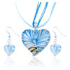 Pale Blue Waveline Heart Shaped Pendant And Earring Set