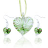 Pale Green Waveline Heart Shaped Pendant And Earring Set