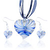 Blue Waveline Heart Shaped Pendant And Earring Set