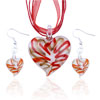Red Waveline Heart Shaped Pendant And Earring Set