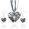 Black Waveline Heart Shaped Pendant And Earring Set