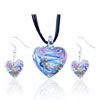 Blue Zigzag Line Heart Pendant And  Earring  Set