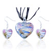 Yellow And Blue Zigzag Line Heart Pendant And Earring Set