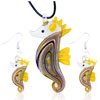 Yellow Sea Horse Dichroic Glass Pendant And Earring Set