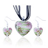 Green And White Zigzag Line Heart Pendant And Earring Set