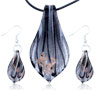 Gray/black Leaf Dichroic Glass Pendant And Earring Set