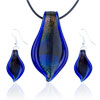 Blue Leaf Fused Dichroic Glass Pendant And Earring Set