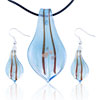 Pale Blue Leaf Dichroic Glass Pendant And Earring Set