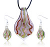 Red And Green Stripe Pink Leaf Dichroic Glass Pendant And Earring Set