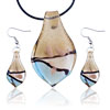 Pale Blue And Brown Leaf Murano Pendant And Earring Set