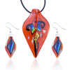 Red Leaf Fused Dichroic Glass Pendant And Earring Set