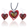 Red Frame Heart Red Fused Dichroic Glass Pendant And Earring Set