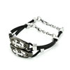 Silver Black Leather Beads Charms Bracelets
