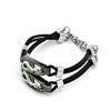 Silver Black Leather Beads Charms Bracelets