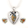 Murano Glass Millefiori And Silver Tone Heart With White Ribbon Pendant