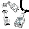 925 Sterling Silver April Birthstone Clear White Crystal Square Shape Pend...