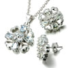 Sterling Silver Heart Flower With April Birthstone Swarovski Crystal Wedding Pendant&amp;earring Set
