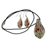 Silver Toned Multii Colored Murano Glass Leaf Drop Design Pendant