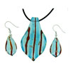 Blue/red Striped Murano Glass Leaf Drop Set Pendant