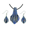 Onyx/opal Striped Murano Glass Leaf Drop Set Pendant