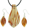 Amber Striped Murano Glass Leaf Drop Set Pendant